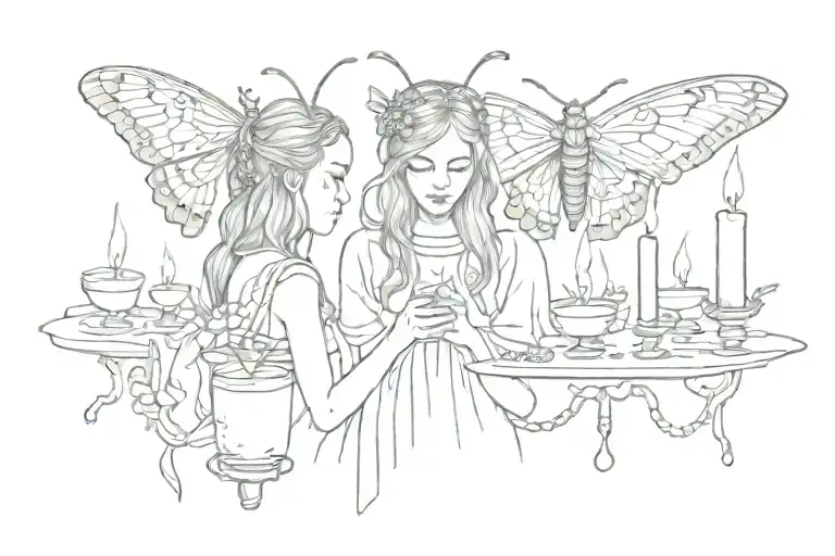 Moth Girl Staring At A Candle Burning