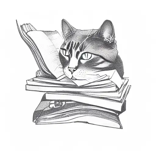 A Silhouette Of A Cat Sitting On A Pile Of Books
