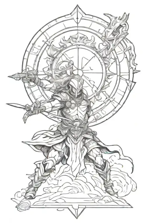 Sketch Of A Shield With A Fierce Aries Warrior Battling In A War Scene