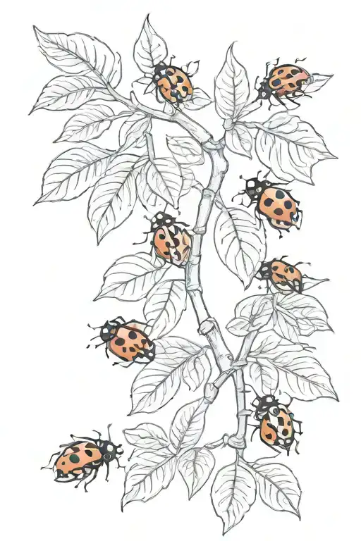 Orange Tree Branch With Ladybugs