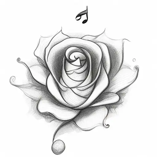 A Whimsical Sketch Of A Pink Flower Blooming From A Music Note