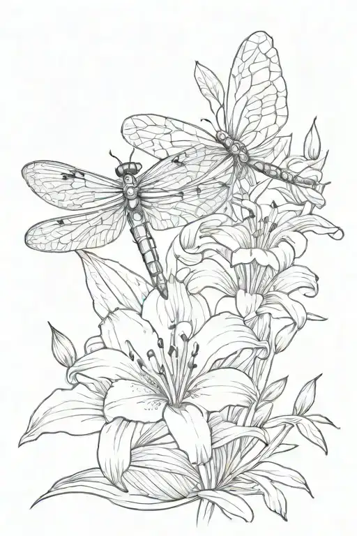 Stargazer Lily & Dragonfly Perched