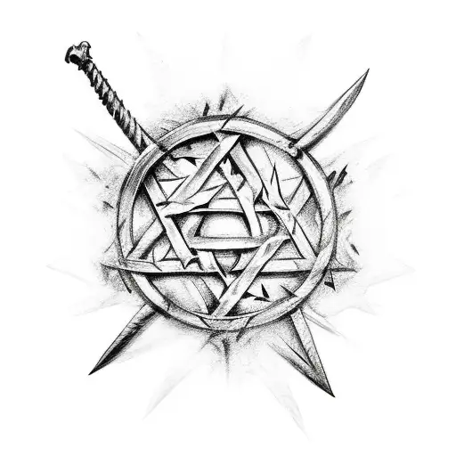 Two Iron Swords With A Star Of David On Fire
