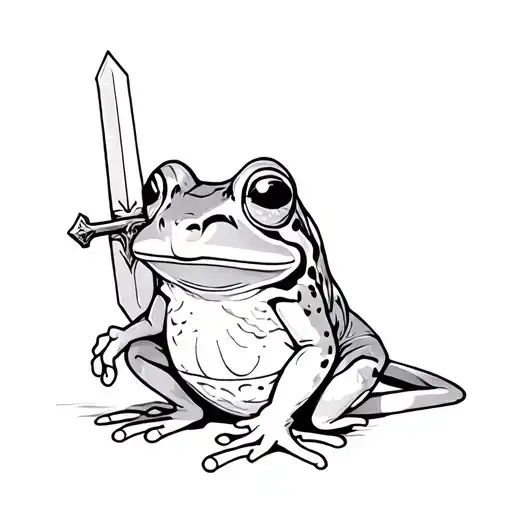 Cute Frog With Little Sword Sitting Alone
