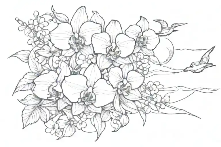 Tramp Stamp Tattoo That Embodies Flowers And Ocean And Boats And Orchids