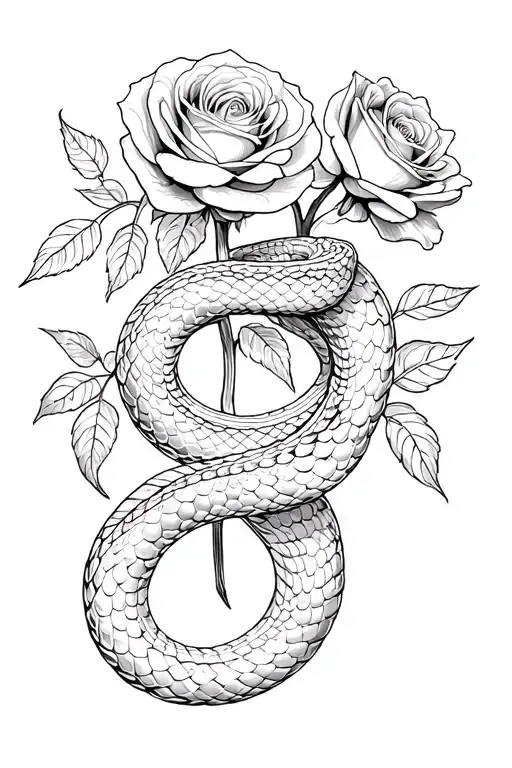 Deadly Snake Wrapping Roses Blooming