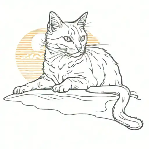 A Silhouette Of A Cat Lounging On A Beach At Sunset