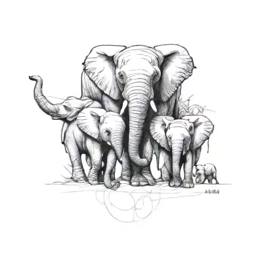 Mama Elephant With 3 Babies