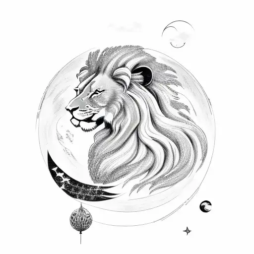 Lion With Eagle And Clouds And Moon