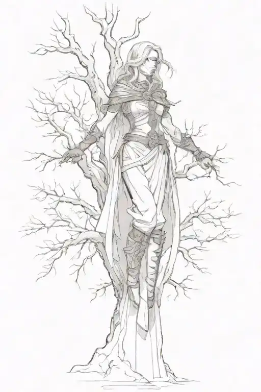 Malenia From The Game Elden Ring Stands On A Tree Photo