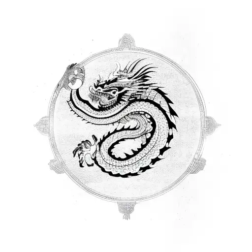Chinese Dragon With Cobra And Yin And Yang Symbol