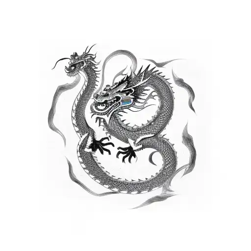Chinese Dragon With Cobra And Yin And Yang Symbol