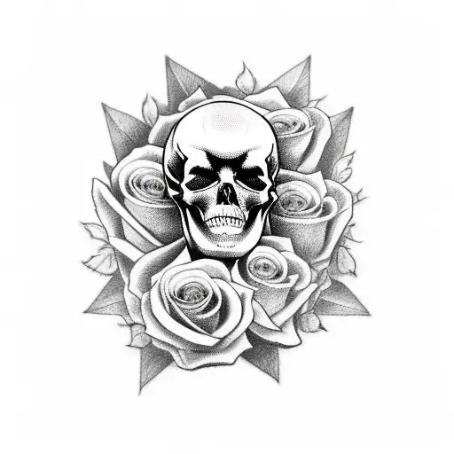 A Sleeve Tattoo Featuring A Skull And Roses Intertwined With Sheet Music Notes