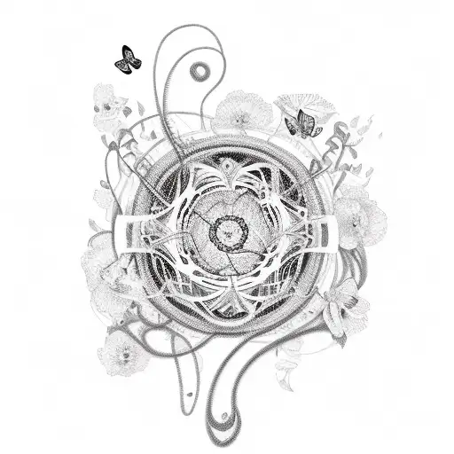 A Guitar With Braided Strings Surrounded By Flowers And Butterflies