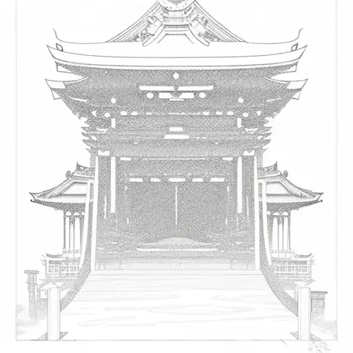 A Japanese Temple Gate With A Silhouette Of An Engineer Working On A Car Engine Inside