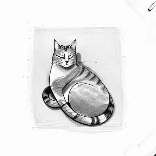 A Minimalist Sketch Of A Cat Curled Up In A Peaceful Sleeping Position