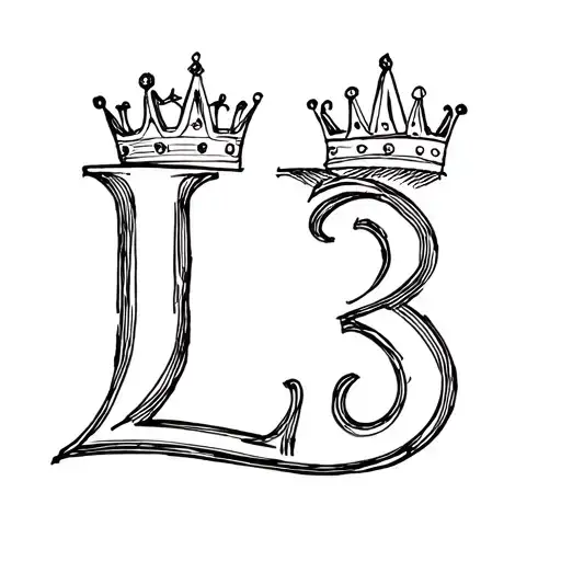 Letter L Number 3 With Three Crowns Elegant Black
