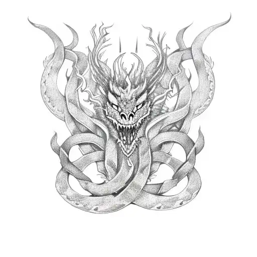 Nordic Knotwork Depicting A Nordic Dragon Around Vegvisirin A Blackwork Style