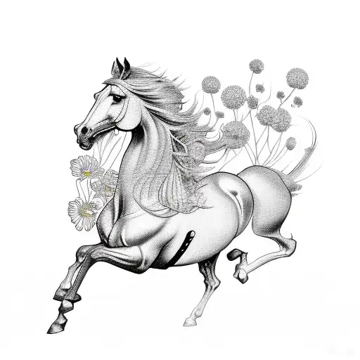 Galloping Horse Surrounded By Flowers