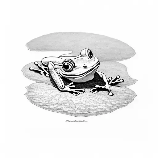 Frog On A Lilly Pad With Bright Green Eyes