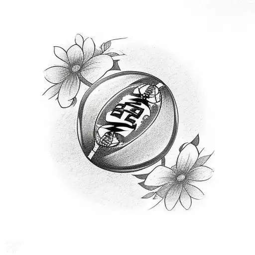 Memorial Tattoo Of A Rugby Ball With The Word Dad In It Surrounded By Flowers