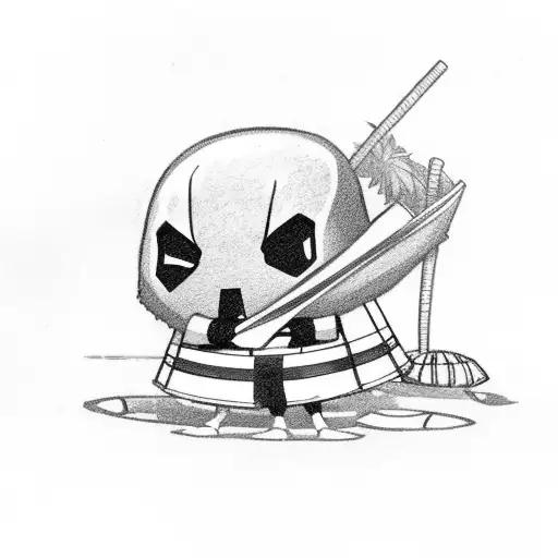 Chibi Deadpool In A Hula Skirt On The Beach