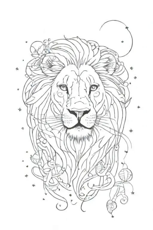Lion Head And Leo Constellation And Little Fishes
