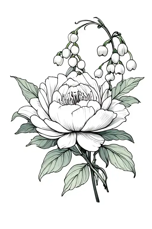 Peony Flower And Lily Of The Valley