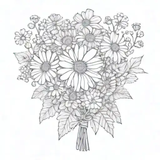 Flower Bouquet With Baby Breath And Marigold And Daisies