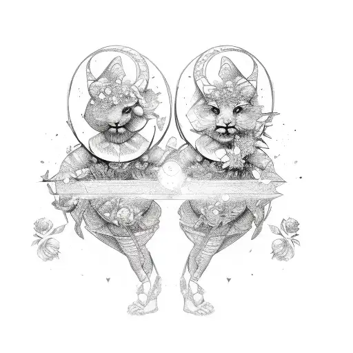 Gemini Sign With Shapes And Flowers