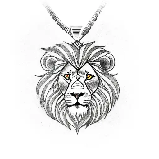 A Tattoo Of A Lion Wearing A Leo And Libra Zodiac Necklace While Tattooing Itself