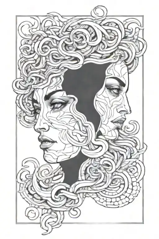 Split Face Two In One With Divider In Between One Side Medusa The Other Artemis