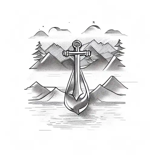 Anchor With Lake And Mountain Inside It