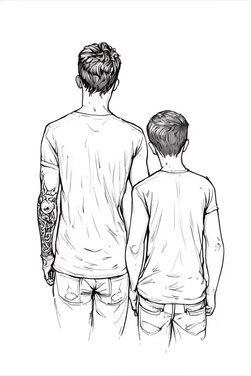 Father And Son Back View