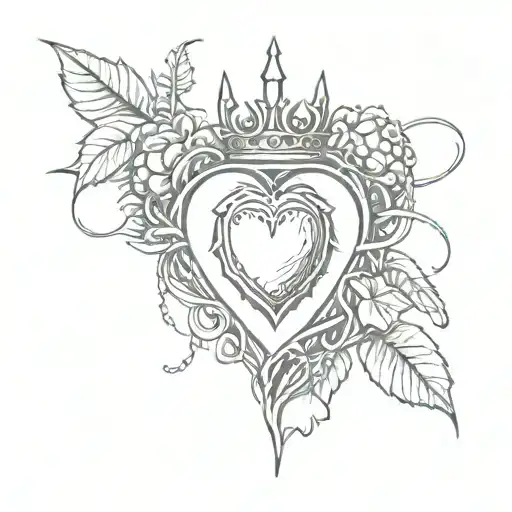 Sacred Heart With Vines And Thorn Crown