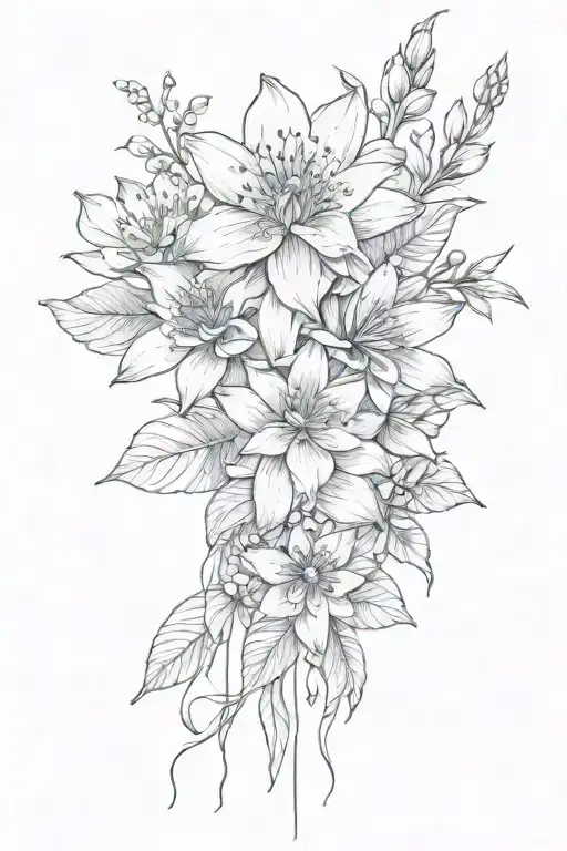 Larkspur And Water Lily Boquet Held Together Wrapped In A Bow