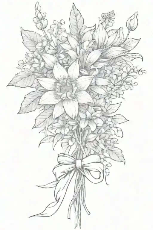 Larkspur And Water Lily Boquet Held Together Wrapped In A Bow