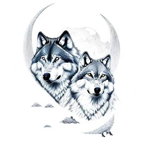 Pack Of Wolves With Moon