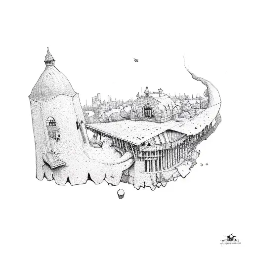 A Black And White Drawing Of A Building