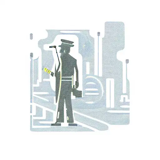 A Security Guard Silhouette Playing A Guitar Amidst A Colorful 1980S Music Scene