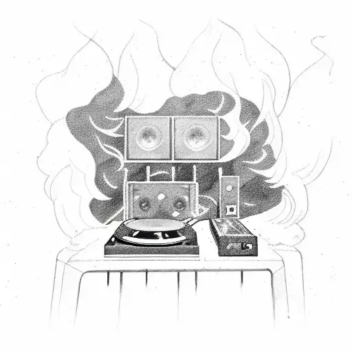 A Dj Booth Surrounded By Smoke And Military Camouflage Patterns