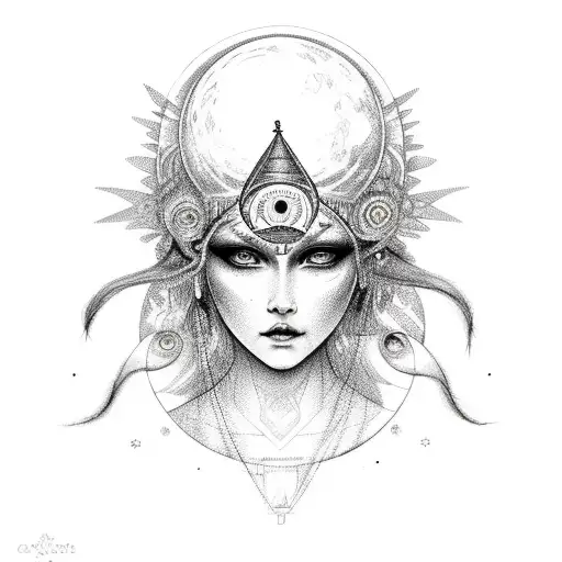 Moon With Goddess Like Face And Third Eye