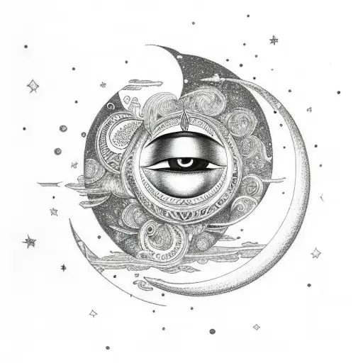 Crescent Moon With Goddess Like Face And Third Eye