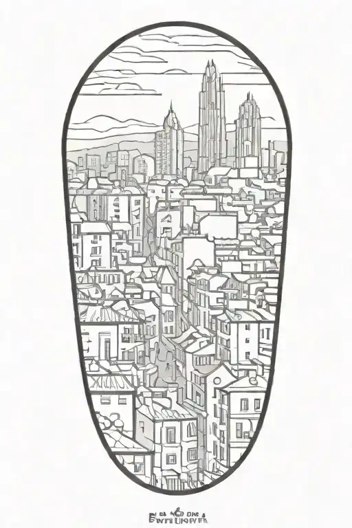 Barcelona Skyline Silhouette Surrounded