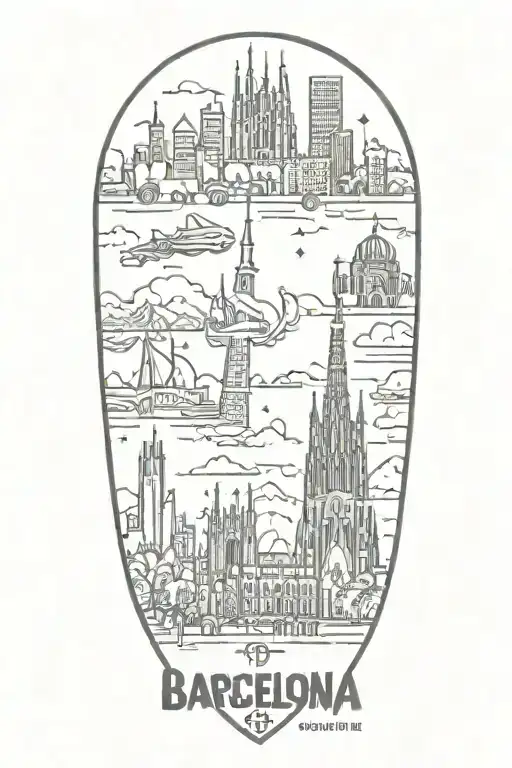 Barcelona Skyline Silhouette Surrounded Travel Landmarks