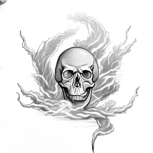 Sleeve Skull And Cross Bones With Lightning And Fire Tornado