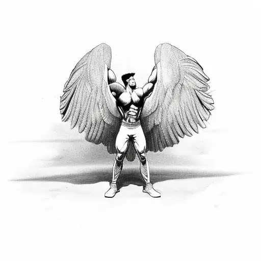 Buff Guy On His Knees Facing Forward With Wings