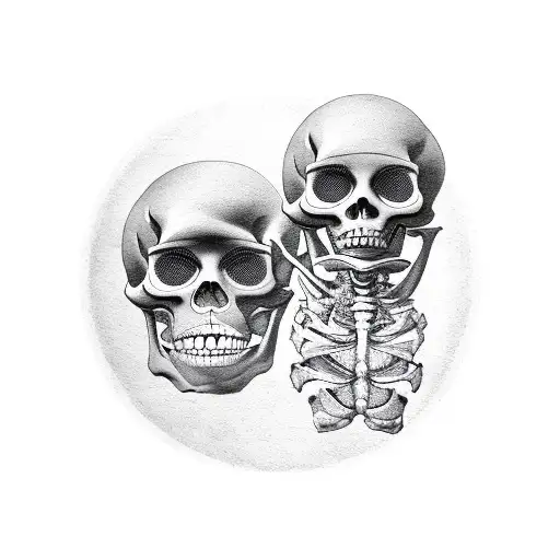 Two Skeletons In A Horizontal Hourglass