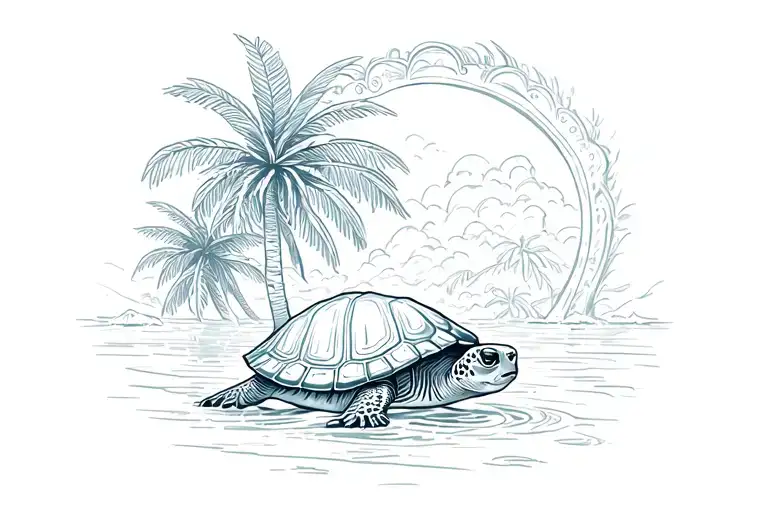 Palm Trees With Shell And Turtle