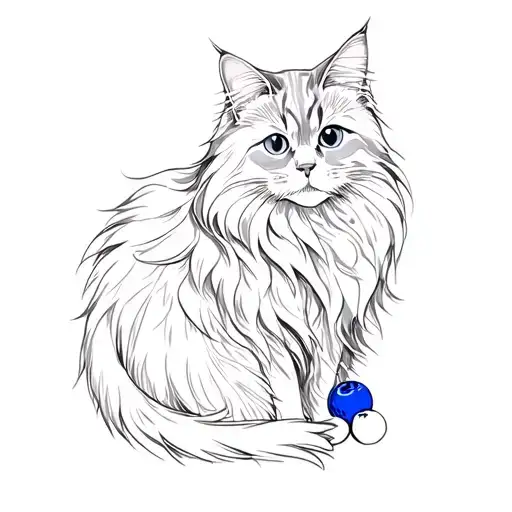Long Haired Grey Cat And Blueberries